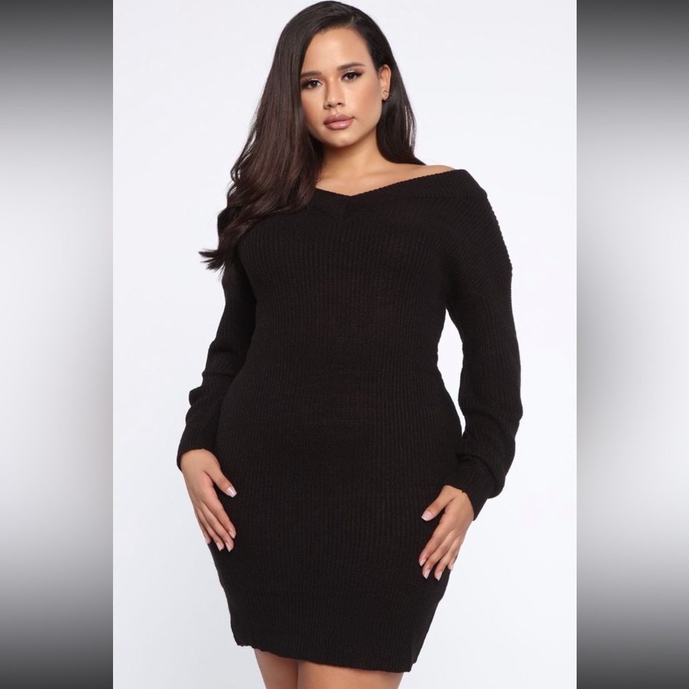 Fashion Nova Sweater Dress-Black